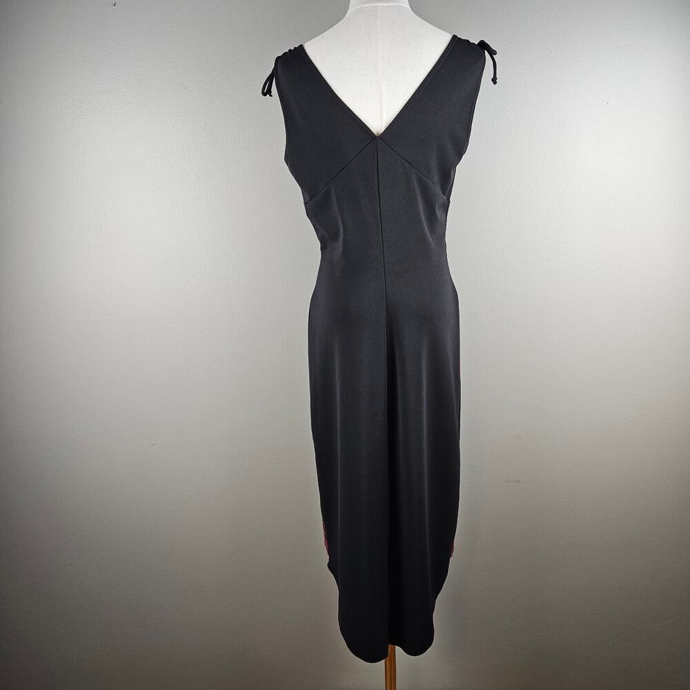 Rampage Black Midi Dress Red Floral Vintage Beaded Y2K Fairy Grunge V Neck - Picture 2 of 10